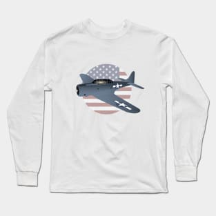 WW2 Douglas SBD-6 Dauntless Airplane with US Flag Long Sleeve T-Shirt